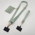 Universele nylon telefoonkoord set in bonengroen met mini tasje en polsbandje - 140cm / Bosgroen Gouden Haak