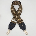 Bandoulière jacquard style ethnique avec motifs géométriques et boucles en métal doré - Crochet or clair / Noir avec marron + cuir noir