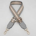 Bandoulière réglable en nylon rayé avec boucles dorées et détails en cuir gris élégant - Crochet Doré / Gris Fil d'Or + Cuir Gris