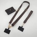 Bruine nylon telefoonband set met mini ritszakje en gouden metalen haken voor tassen - 140cm / Koffie Gouden Haak
