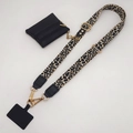Adjustable leopard print phone crossbody strap with detachable black zippered wallet pouch - Rice Black Leather