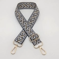 Adjustable wide jacquard guitar strap for crossbody bags with gold metal swivel hooks - Black Base White Khaki