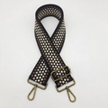 Close-up of geometric embroidered bag strap with vintage bronze metal lobster clasps - Black Coffee Beige Rhombus (Style 1+)