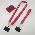 Detail van rode nylon telefoonriem set met gouden metalen clips en ritsportemonnee - 140cm / Rood met gouden haak