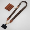 Crossbody leopard print phone strap with brown coin purse and golden metal hooks - Light Brown Black Brown Leather