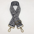 Close-up of black and white paisley embroidered bag strap with bronze metal buckles - Antique Bronze Hook / Black White Paisley (Style 2)