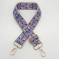 Adjustable retro jacquard purse strap with floral weaving and golden swivel hooks - Beige Blue Pink