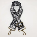 Ethnic embroidery strap with black and white floral pattern and bronze metal hooks - Antique Bronze Hook / Grey White Vintage Floral (Style 3+)