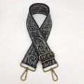 Ethnic paisley embroidered wide shoulder strap with vintage bronze metal hooks - Antique Bronze Hook / Blue Green Cream Paisley (Style 4+)