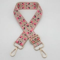 Ethnic style jacquard bag strap with pink floral embroidery and gold metal hooks - Beige Pink Apricot