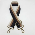 Detail of adjustable woven bag strap with brown stripes and bronze metal swivel hooks - Antique Bronze Hook / Beige Brown Black Stripes (Style 5)
