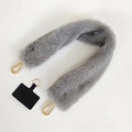 Gray plush mobile phone strap with gold metal swivel clasps and a black connector pad - Grey Leopard Print