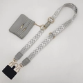 Adjustable woven phone crossbody strap with grey leather purse and gold hardware - Grey Set