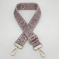 Adjustable jacquard bag strap with purple floral embroidery and gold metal lobster clasps - Purple With Beige Base