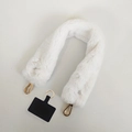White plush faux fur shoulder strap for bags and phones with gold lobster clasps - White