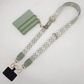 Detail of adjustable green geometric crossbody phone strap with matching mini coin purse - Matcha Green