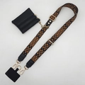 Adjustable jacquard strap with geometric pattern and black leather zipper pouch attachment - Black and Brown (Black Pouch)