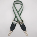 Detail of forest green replacement shoulder strap with silver stripes and gold metal hooks - Gold Hook / Grass Green Silver Thread + Green Leather