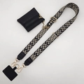 Adjustable black and white woven phone strap with small zipper leather pouch and gold clips - Black and Beige