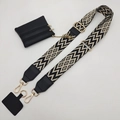 Adjustable black and white patterned phone strap with a triple-zipper leather pouch and gold clips - Black Off-white