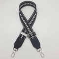 Adjustable wide black and white chevron canvas strap with silver swivel hooks for handbags - Black Strap with Black Leather and Silver Hook