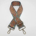 Close-up of bohemian geometric woven bag strap with vintage bronze metal clasps - Universal Bronze Hook