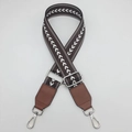 Adjustable brown chevron canvas shoulder strap with leather ends and silver metal clips - Coffee Strap with Cognac Leather and Silver Hook