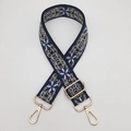 Tracolla ricamata etnica per borse con motivi geometrici in blu e oro metallizzato - Nero con Blu Reale