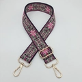 Tracolla etnica larga regolabile con ricamo floreale intrecciato rosa e nero - Rosa Rosa su Nero