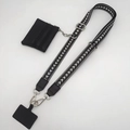 Universal phone strap with black and white geometric pattern and small PU leather pouch - Black + Silver Hook