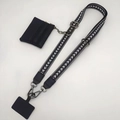 Crossbody phone strap with black and white arrow pattern and small zipper coin purse - Black + Gunmetal Hook