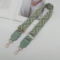 Bandoulière large réglable à motif géométrique vert avec attaches dorées pour sac - Vert Armée + Cuir Vert Clair