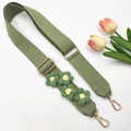 Adjustable grass green DIY bag strap with handmade crochet flowers and rose gold hardware - Gold Buckle / Bean Green