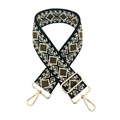Close-up of geometric diamond pattern on ethnic style woven strap with gold metal hooks - Black Army Green