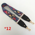 Bandoulière tissée géométrique avec boucles dorées et embouts en cuir noir - Mosaïque Bleu Violet Jaune Rouge