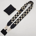 Adjustable beige chevron crossbody strap with mini pouch and gold hardware hooks - Leaf Pattern Black and Cream