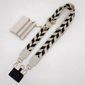 Adjustable black white strap with cream leather coin purse and gold metal hooks - Leaf Pattern Cream and Black