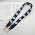 Blue and white polka dot adjustable shoulder strap with gold hooks on a book background - Black White Blue (Black Leather Gold Hook)