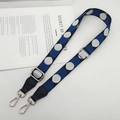 Adjustable navy blue polka dot canvas shoulder strap with silver hooks for bags - Black White Blue (Black Leather Silver Hook)