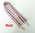 Detail of red white and blue striped woven bag strap with golden lobster clasps - Red Blue & White Striped (Gold Buckle)