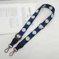 Adjustable crossbody strap with white polka dots on navy blue and black woven fabric - Black White Blue (Black Leather Gun Hook)