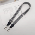 Adjustable wide replacement bag strap with black and white chevron pattern and silver hooks - [T-Style] Black White (Black Leather Silver Hook)