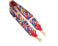 Détail de la bandoulière tissée colorée ethnique avec boucle dorée et cuir rouge - Rouge Vif