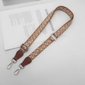 Adjustable brown and white herringbone strap with leather ends and silver metal hooks - [N-Style] Brown White (Cognac Leather Silver Hook)