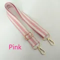 Adjustable pink and white striped woven strap with gold metal swivel hooks for handbags - Pink & White Stripes (Gold Buckle)