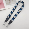 Adjustable wide shoulder strap with dark blue and white polka dots for mini bags - Black White Blue (Graphite Grey Leather Silver Hook)