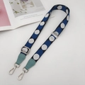 Adjustable wide replacement bag strap with blue polka dots and mint green leather - Black White Blue (Lake Blue Leather Silver Hook)