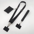 Zwarte nylon crossbody telefoonkoord set met mini zakje en zilveren hardware - 140cm / Zwart met zilveren haak