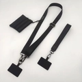 Zwarte nylon crossbody telefoonkabel met afneembaar klein tasje en metalen draaihaken - 140cm / Zwart Gunmetal Haak