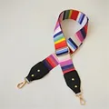 Detailed view of adjustable striped wide shoulder strap with golden metal swivel hooks - Style #05 (Gold Buckle)